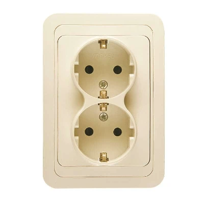 Розетка 2-м СП Mimoza 16А IP20 с заземл. крем./крем. Makel 25082