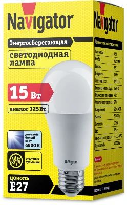 Лампа светодиодная 61 239 NLL-A70/A60-15-230-6.5K-E27 15Вт грушевидная матовая 6500К холод. бел. E27 1275лм 176-264В Navigator 61239