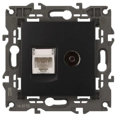 Розетка компьютерная + телевизионная 2-м Elegance 14-3110-05 RJ45 + TV IP20 механизм антрацит Эра Б0034318