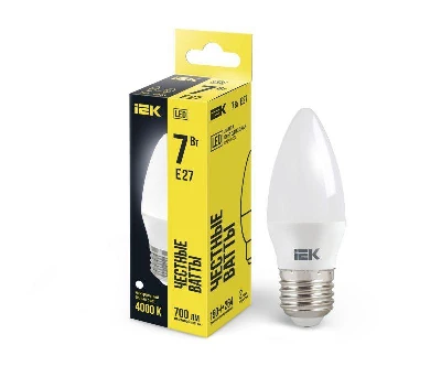 Лампа светодиодная 7Вт C35 свеча 4000К нейтр. бел. E27 230В IEK LLE-C35-7-230-40-E27