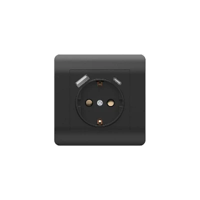 Розетка NEW3-E 16А с заземл. защ. шторки с 2-мя заряд. устройствами USB A+C 5В/2.1А черн. CHINT 431502