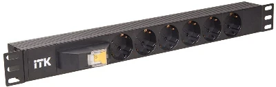 Блок розеток 6 мест PDU (немец. станд.) с автоматом 1U вход С14 без шнура ITK PH21-6D3