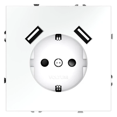 Розетка 1-м СП S70 16А с USB A+A с заземл. защ. шторки механизм бел. матов. Voltum VLS040402