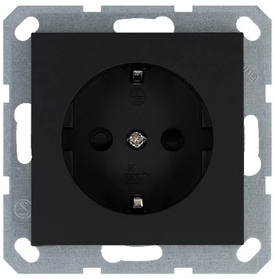 Розетка 1-м Shuko 16А IP20 с заземл. защ. шторки механизм черн. матов. soft touch Jasmart G5501PB