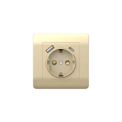 Розетка NEW3-E 16А с заземл. защ. шторки с 2-мя заряд. устройствами USB A+C 5В/2.1А шампань CHINT 431453