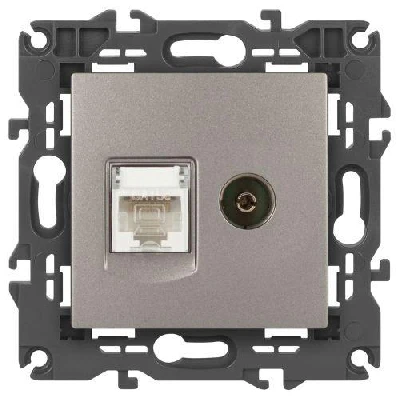Розетка компьютерная + телевизионная Elegance 14-3110-16 RJ45+TV титан Эра Б0065768