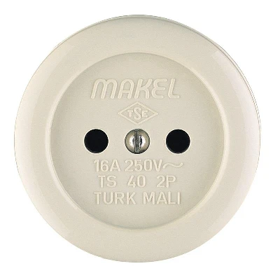 Розетка 1-м ОП 16А IP20 круглая без заземл. керамика беж. Makel 16012