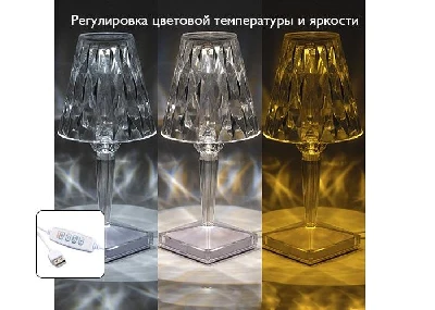 Светильник светодиодный настольный CTL1-USB 3Вт 120лм 5В 2SMD IP20 диммер: 2700-3000К/4000-4500К/6000-6500К ночник прозр. кристалл акрил ФАZА 5040922