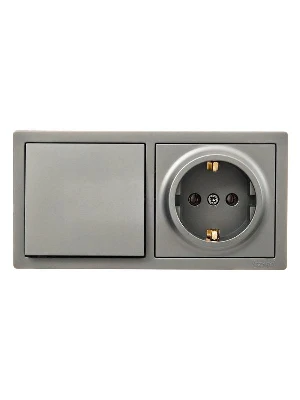 Блок ОП LETO (1-кл. выключатель + 1-м розетка с заземл.) горизонт. платина LEZARD 752-3500-170BAP
