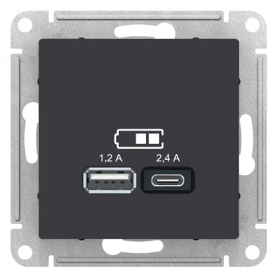 Розетка USB AtlasDesign тип A+C 5В/2.4А 2х5В/1.2А механизм карбон SE ATN001039