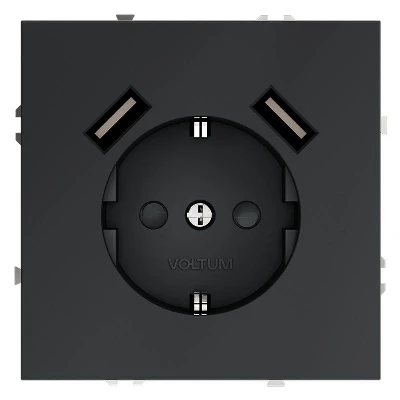 Розетка 1-м СП S70 16А с USB A+A с заземл. защ. шторки механизм графит Voltum VLS040407