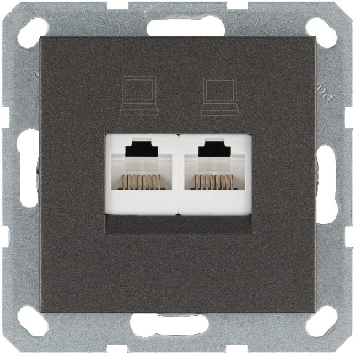 Розетка компьютерная 2-м RJ45 IP20 кат. 5E механизм мокко Jasmart G6106Z