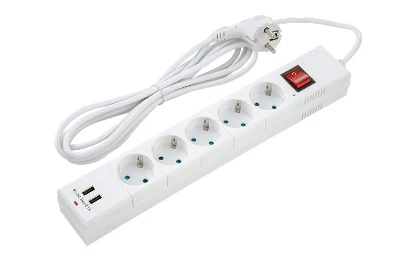 Фильтр сетевой 5х3м с/з со шторками ПВС 3 IP075 2USB 2200Вт 10А бел. Duwi 32592 5