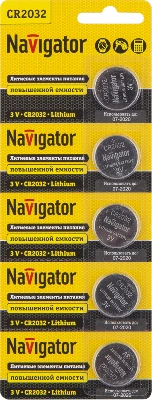 Элемент питания литиевый CR2032 94 765 NBT-CR2032-BP5 (блист.5шт) Navigator 94765