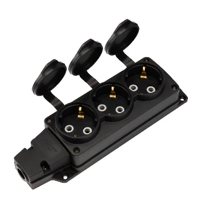 Колодка удлинителя 3-м с заземл. 16А IP54 влагозащ. с защ. крышкой COMPACT каучук черн. Rexant 111-223