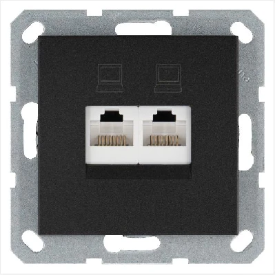 Розетка компьютерная 2-м RJ45 IP20 кат. 5E механизм антрацит Jasmart G6106B