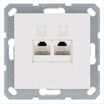Розетка компьютерная 2-м RJ45 IP20 кат. 5E механизм бел. глянцевый Jasmart G6106W