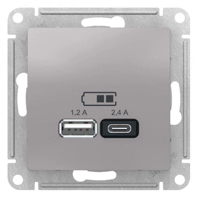 Розетка USB AtlasDesign тип A+C 5В/2.4А 2х5В/1.2А механизм алюм. SE ATN000339