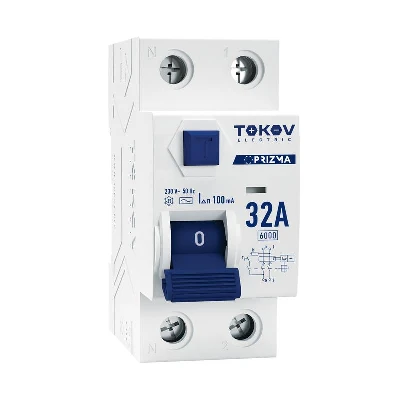 Выключатель дифференциального тока (УЗО) 2п (1P+N) 32А 100мА тип AC 6кА PRIZMA TOKOV ELECTRIC TKE-PZ60-RCDM-2-32-100-AC
