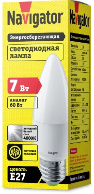 Лампа светодиодная 94 494 NLL-C37-7-230-4K-E27-FR 7Вт свеча 4000К нейтр. бел. E27 560лм 176-264В Navigator 94494