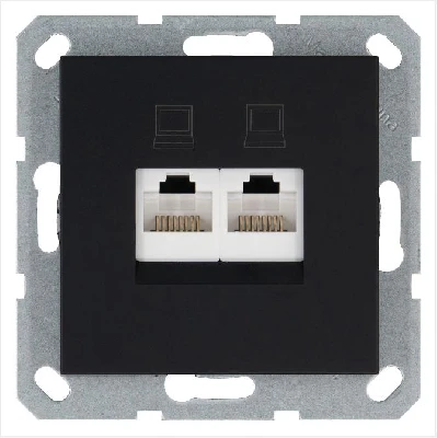 Розетка компьютерная 2-м RJ45 IP20 кат. 5E механизм черн. матов. soft touch Jasmart G6106PB