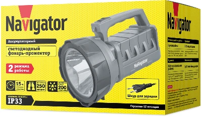 Фонарь-прожектор аккумуляторный 71 596 NPT-SP14-ACCU LED 3Вт 200лм аккум. 3А.ч NAVIGATOR 71596